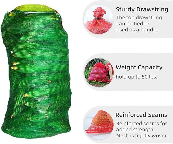 50pcs Extra Large Mesh Storage Produce Bags Reusable Vegetable Storage Bags Sacks 21'' x 32'' Holds up to 50 Lbs Vegetable Storage Bags (Green 50)
