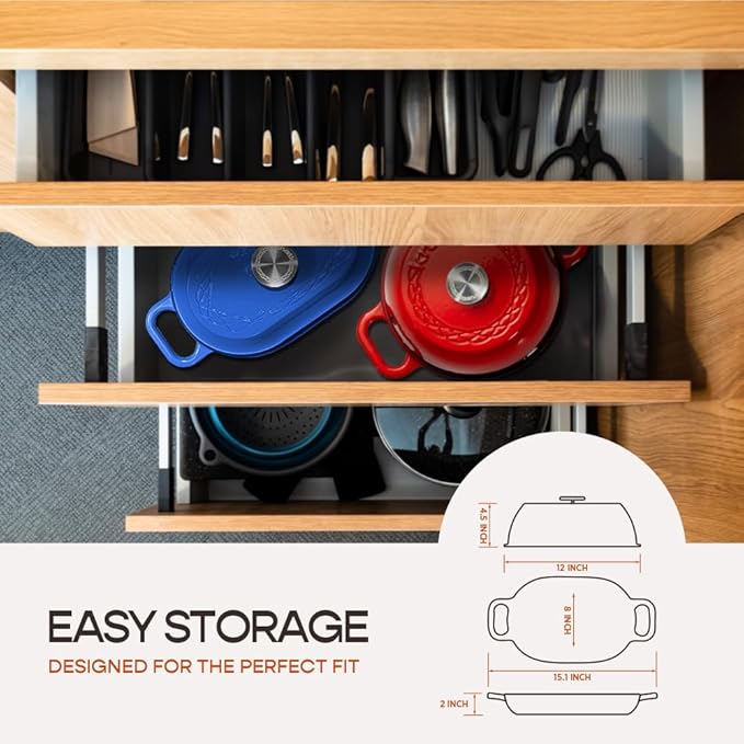 Enameled Cast Iron Dutch Oven for Professional Sourdough Bread Baking | 5.5 Quart Loaf Size Oval Cookware Pot with Lid | Triple-Layer Enamel Coating Pan with Non Stick Silicone Mat | Blue