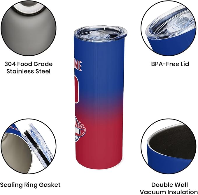 Custom Tumbler Stainless Steel Cup Personalized Baseball Vacuum Insulation Travel Mug Add Your Name Number Fans Gift for Baseball Fans