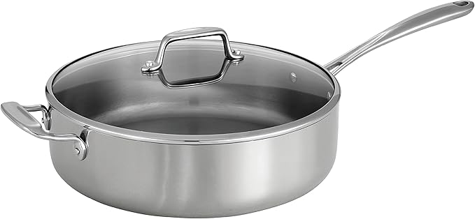 Tramontina Tri-Ply Clad Stainless Steel 6-Quart Saute Pan with Glass Lid, Induction-Ready Cooking Pan, Dishwasher-Safe, NSF-Certified