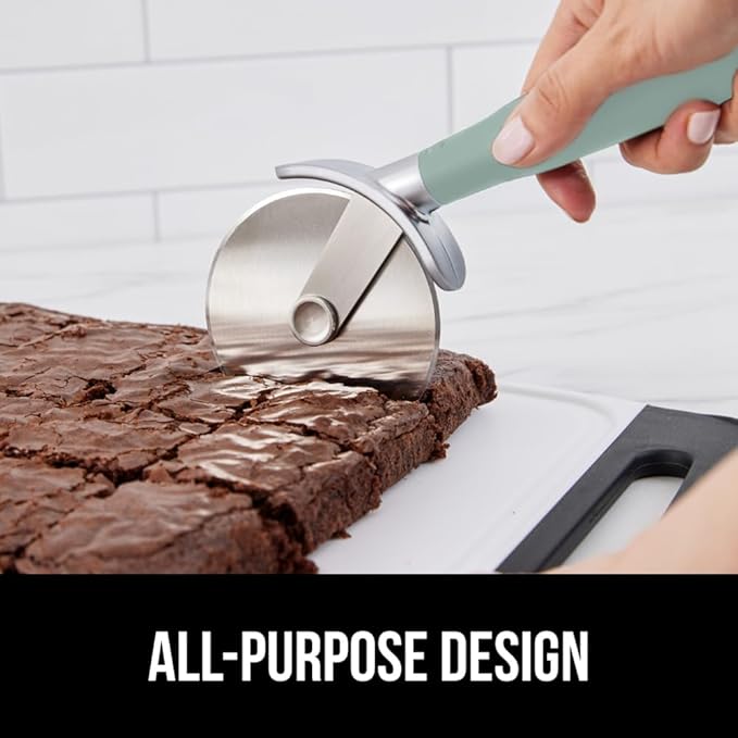 GORILLA GRIP BPA-Free Large Pizza Cutter Wheel, 9 Inch, Sharp Stainless Steel Blade, Slip Resistant Handle with Thumb Guard Protection, Slice Thick or Thin Pizzas, Pie, Pastries in Seconds, Mint