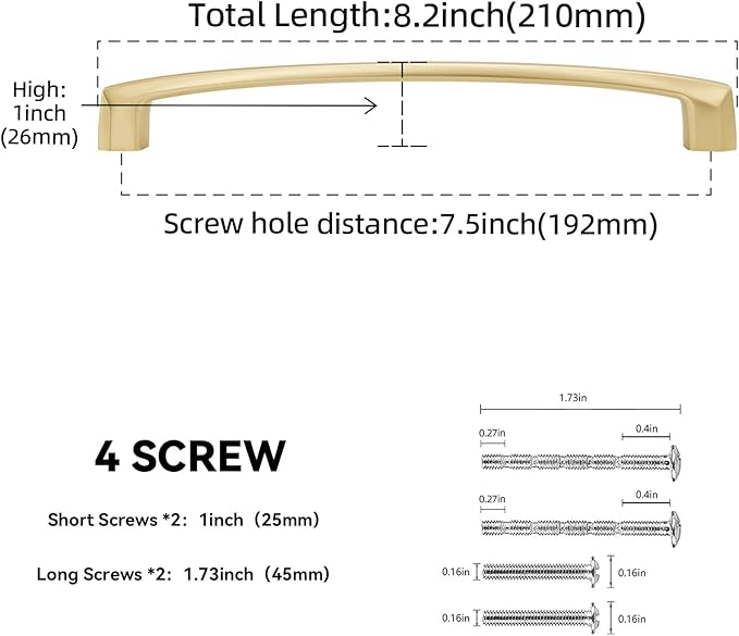 10 Pack 7-1/2 Inch Kitchen Cabinet Handles Brushed Brass Cabinet Pulls Zinc Alloy Drawer Pulls Solid Kitchen Hardware