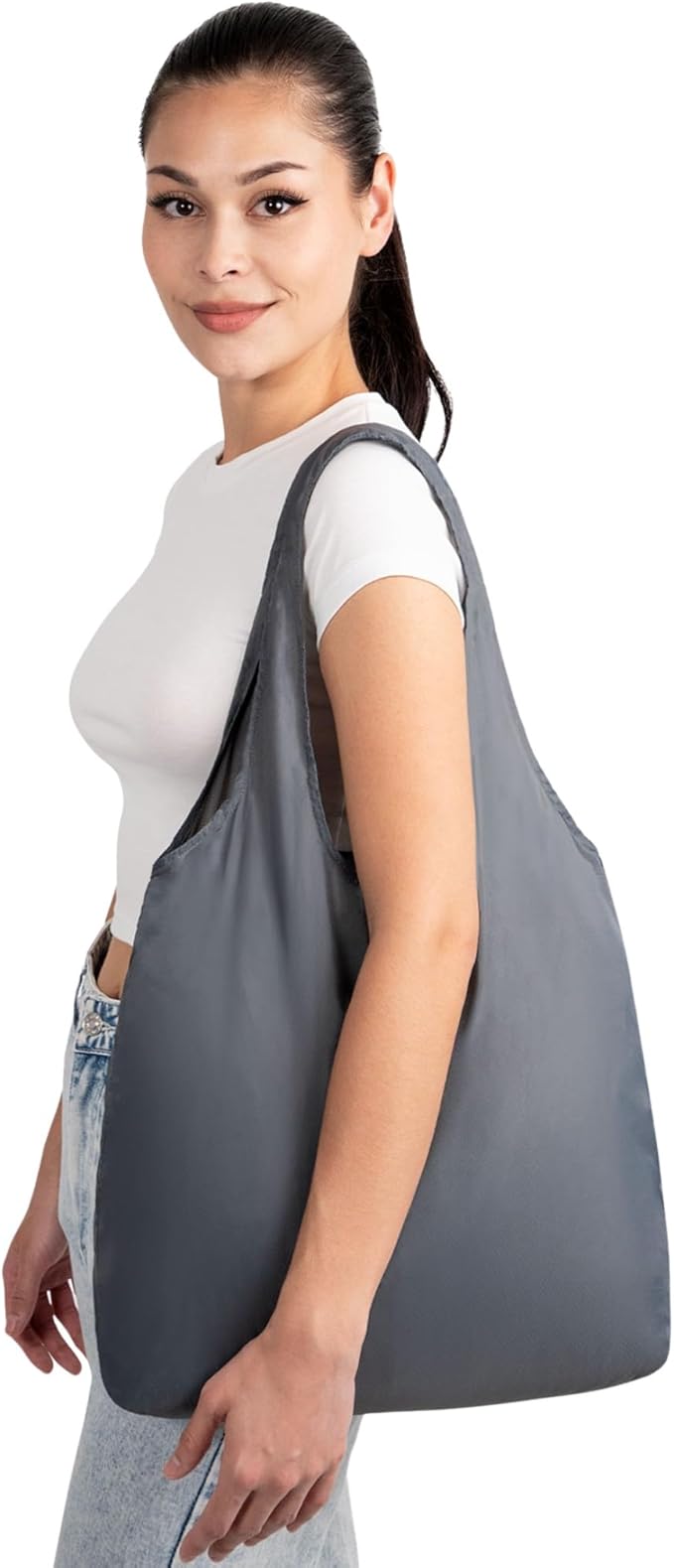 Nanobag Ultra-Lightweight Foldable Tote for Women & Men, Reusable Grocery & Travel Bag, Packable Collapsible Compact Market Essential (Standard Gray)