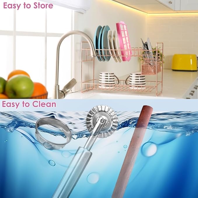 Ravioli Maker Press, Ravioli Press Mold Set, 1.4" Squares Ravioli Stamp Maker Cutter with Wood Rolling Pin, 2.6" Empanada Maker Press Kit with Dough Cutter and Ravioli Wheel, Makes 10 Ravioli