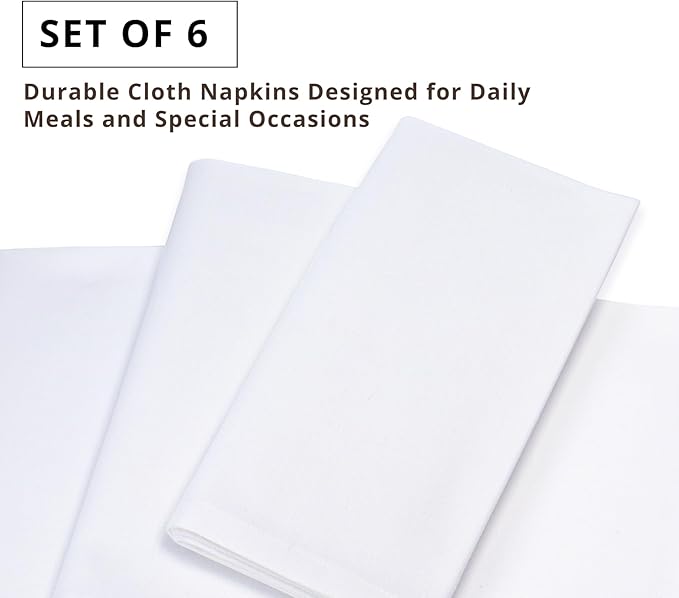 PurpleEssences Set of 6 Cloth Dinner Napkins 100% Cotton 18x18 Inch - Soft Durable Washable - Ideal for Farmhouse Party Fall Thanksgiving - Perfect Everyday Use Table Linen - White