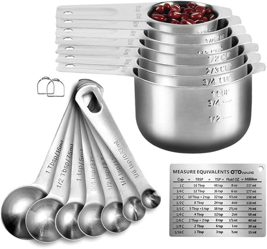 Measuring Cups and Spoons Set Heavy Duty 304 Metal Stainless Steel Measuring Cup Spoon Kitchen Gadgets for Cooking Baking (Set of 17)