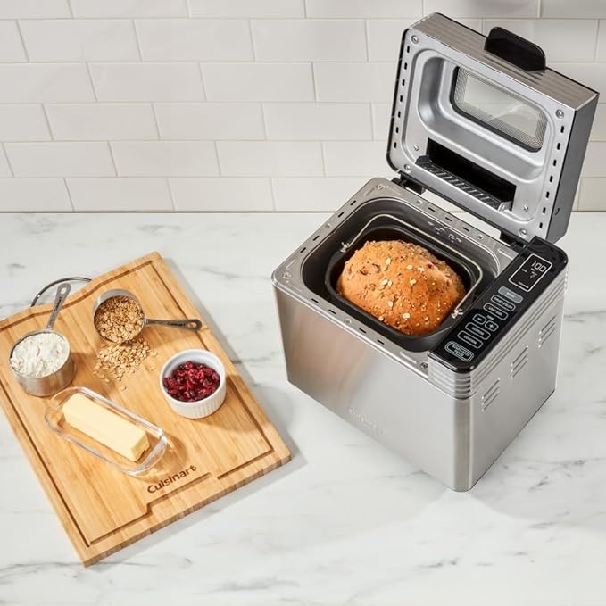 Cuisinart Bread Maker Machine, Stainless Steel Convection Bread Machine with 16 Menu Options, 3 Loaf Sizes Up to 2 Lb., 3 Crust Colors, Includes Measuring Cup, Spoon & Kneading Hook, CBK-210