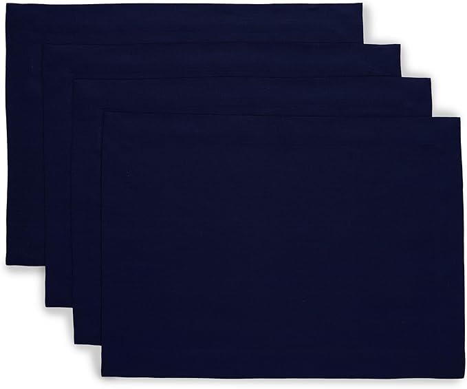 Solino Home Linen Navy Blue Placemats Set of 4 - 100% Pure Linen Placemats 14 x 19 Inch for Fall, Autumn, Thanksgiving, Christmas, Winter - Fete