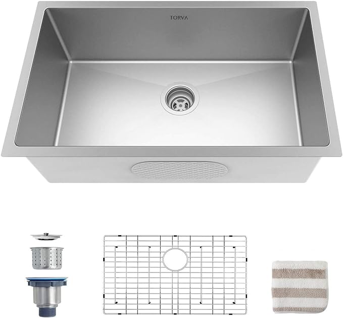 TORVA 32-Inch Undermount Kitchen Sink, Premium 304 Stainless Steel Bar Sink - 10 Inches Deep Basin Single Bowl Sink