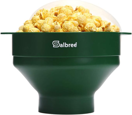 The Original Salbree Collapsible Silicone Microwave Popcorn Popper Maker Machine, Microwavable Bowl Holds 16 Cups, Uses Hot Air and Oil Always Optional - The Most Colors Available (Hunter Green)
