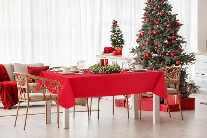 homing Rectangle Vinyl Tablecloth, Waterproof Spillproof Plastic Flannel Backed Table Cloth, Wipe Clean Table Cover for Dining, Buffet Parties and Camping (Red, 60" x 84")