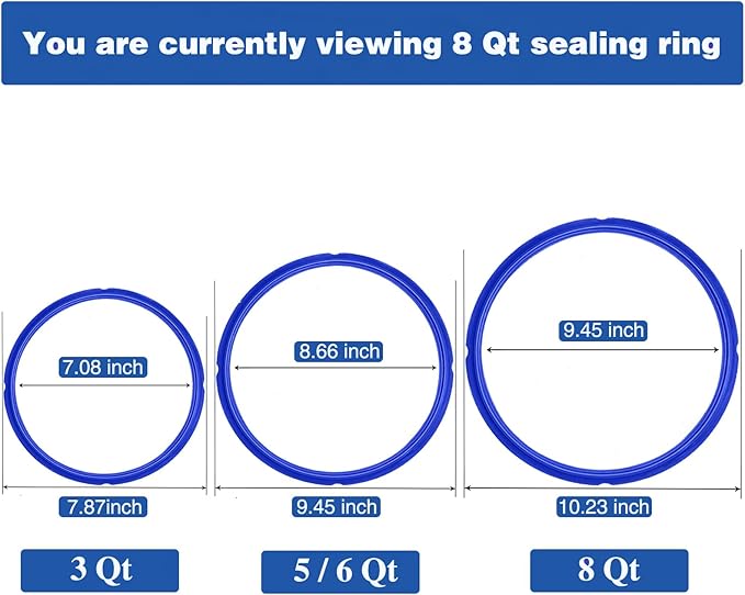3 Pack Sealing Ring 8 Qt for Instant Pot Sealing Rings for 8Qt Insta Pot, With 3 Float Valve Caps, Food grade Silicone Instantpot 8Qt Sealing Ring, for Instant Pot 8 Qt, Red, Clear and Blue