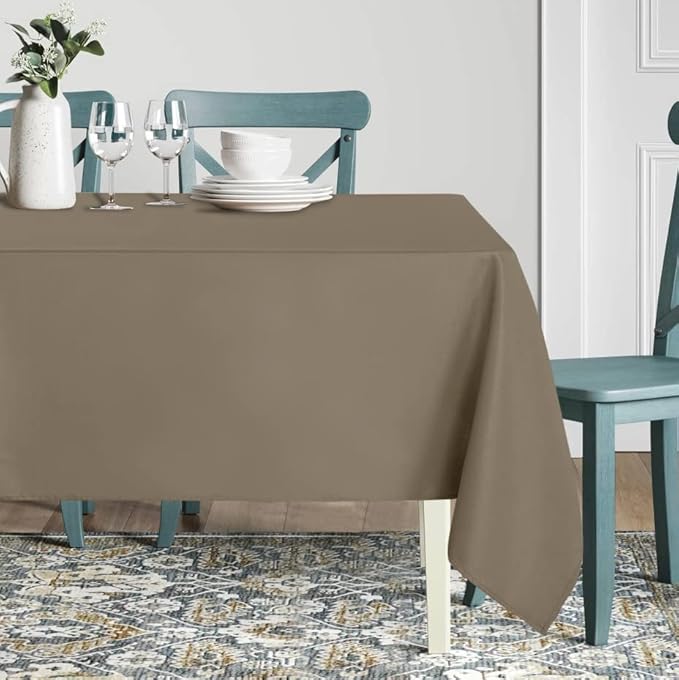 sancua Rectangle Tablecloth - 70 x 90 Inch - Stain and Wrinkle Resistant Washable Polyester Table Cloth, Decorative Fabric Table Cover for Dining Tables, Buffet Parties and Camping, Taupe