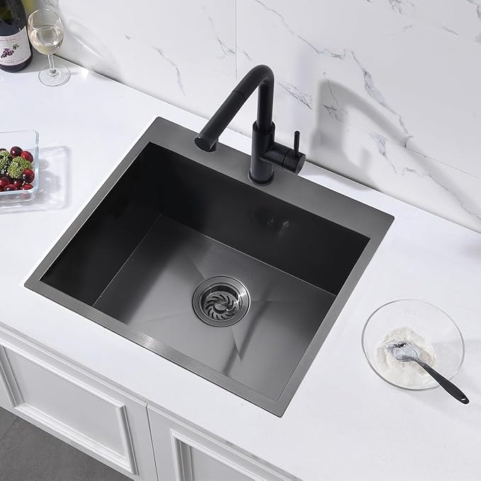 21 Drop In Black Bar Sink, ZDHHT 21 x 18 x 10 Inches 16 Gauge T304 Black Stainless Steel Topmount Small Kitchen Sink Bar Prep Outdoor Sink Basement RV Sink