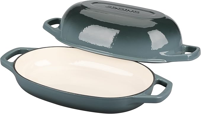 Enameled Cast Iron Oval Dutch Oven Pot with Lid, Dutch Oven for Sourdough Bread Baking, Oval Bread Pan, 5qt, Slateblue