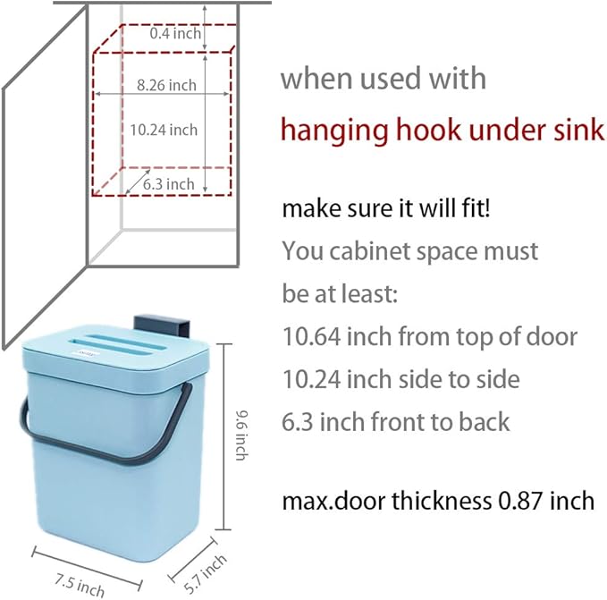 Kitchen Compost Bin Indoor for Counter Top,Hanging Small Trash Can with Lid,Food Waste Bin,Mountable Compost Busket 1.3 Gal/5 L Series,Blue