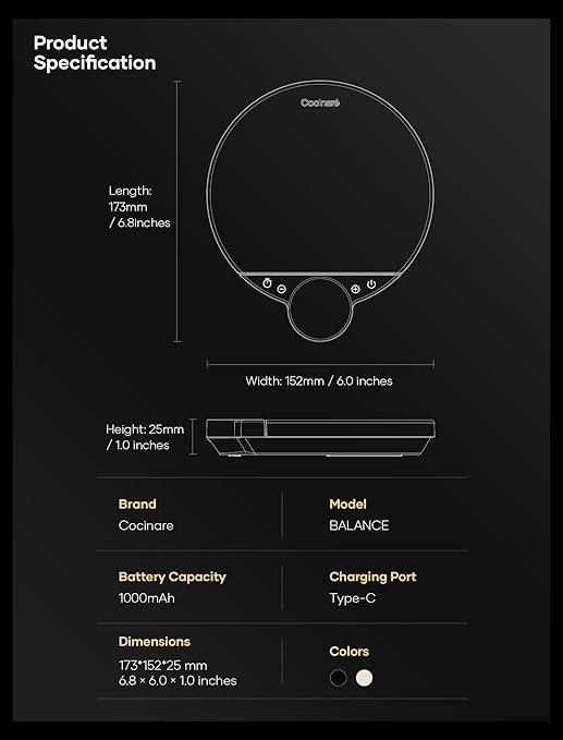 Cocinare Balance Digital Coffee Scale, Precision Control with Three Modes - Brewing Assist, Weighing, Competition, Digital Kitchen Scale for Coffee and Small Goods, Up to 3000g (Obsidian Black)