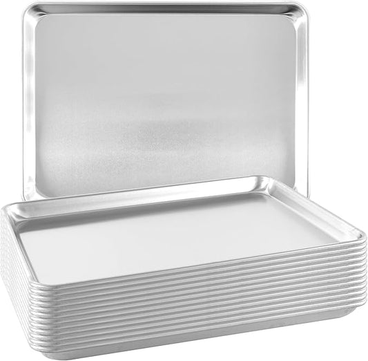 TENUP 12 Pack Aluminum Half Sheet Pan, 18" x 13" Heavy Duty Commercial Baking Tray Reinforced Rim, Warp-Resistant Rust-Free