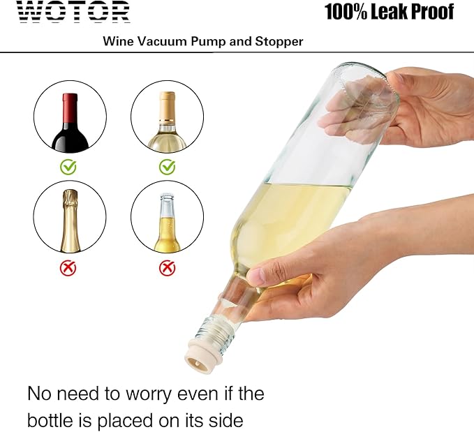 Wine Saver Vacuum Pump with 4 Stoppers, Wine Stopper & Preserver, Reusable Bottle Sealer Keeps Fresh, Ideal Accessories Gift, Flat Handle (White)