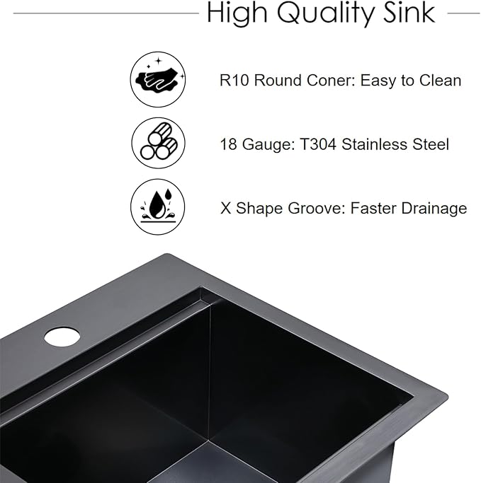 Black Bar Sink Drop In,15 x 15 Inch Gunmatel Black Single Bowl Small Kitchen Sinks,16 Gauge 304 Stainless Steel Topmount Wet Bar Sink Prep Sinks With Grid&Drain&Cutting Board