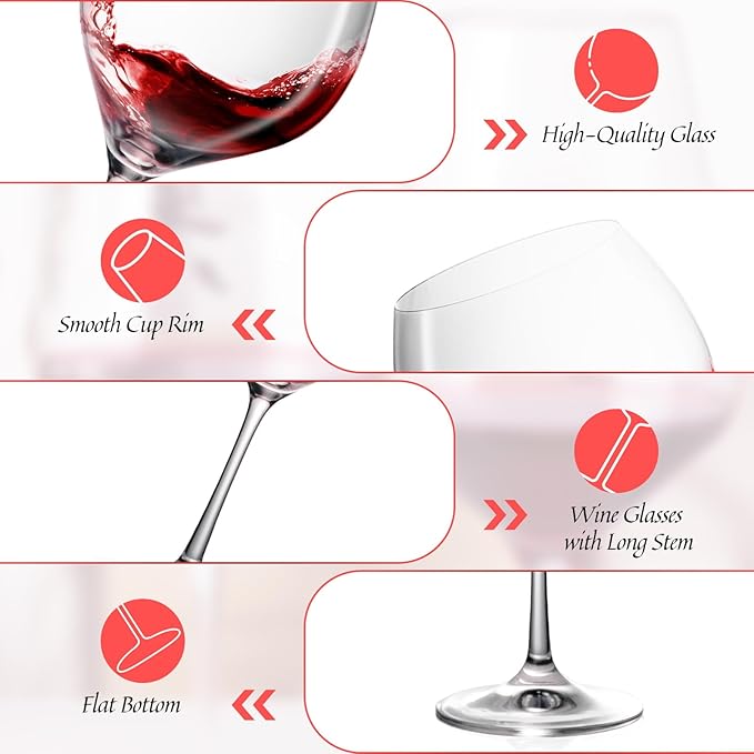 KAMMAK Wine Glasses Set of 2, 22 oz Hand Blown Crystal Bordeaux Wine Glasses, Thin Rim & Long Stem, Perfect for Red & White, Daily Use, Wedding Anniversary or Birthday Gift with Gift Box, Sofia