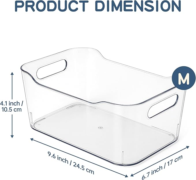 Clear Plastic Storage Bins 8 Pack with 16 Soft Silicone Handles, Organizer Bins for Home & Kitchen, Storage Containers for Pantry, Fridge, Laundry, Bathroom, Classroom