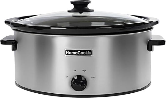 HOMECOOKIN 7 Quart Slow Cooker Oval Manual Pot Food Warmer with 3 Cooking Settings, Stainless Steel