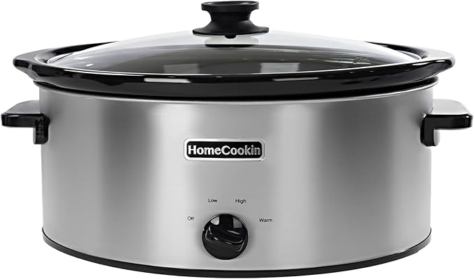 HOMECOOKIN 8 Quart Slow Cooker Oval Manual Pot Food Warmer with 3 Cooking Settings, Stainless Steel