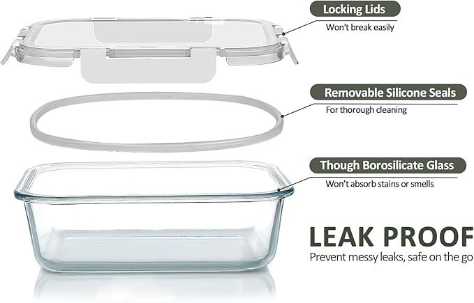 M MCIRCO 10-Pack Glass Food Storage Container with Lids, Airtight Lunch Bento Boxes, Glass Meal Prep Container,Microwave, Oven, Freezer and Dishwasher Friendly, White