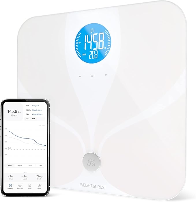Greater Goods WiFi Premium Smart Scale Measures and Tracks Weight, BMI, Muscle Mass, Water Weight, Bone Density and Body Fat