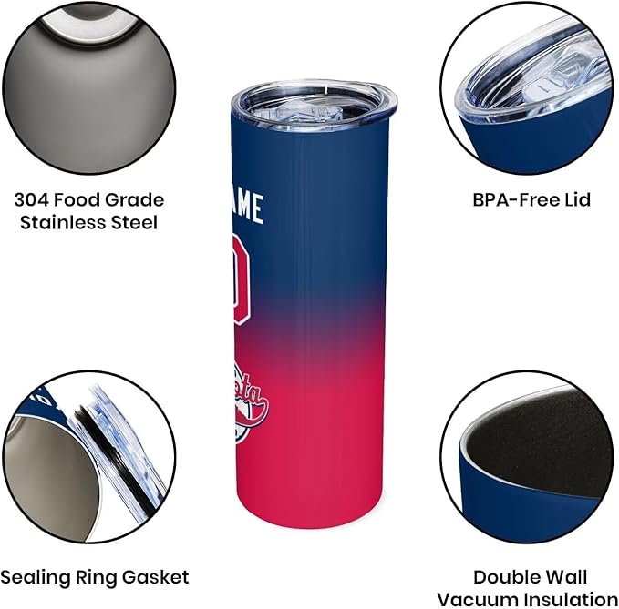 Custom Tumbler Stainless Steel Cup Personalized Baseball Vacuum Insulation Travel Mug Add Your Name Number Fans Gift for Baseball Fans