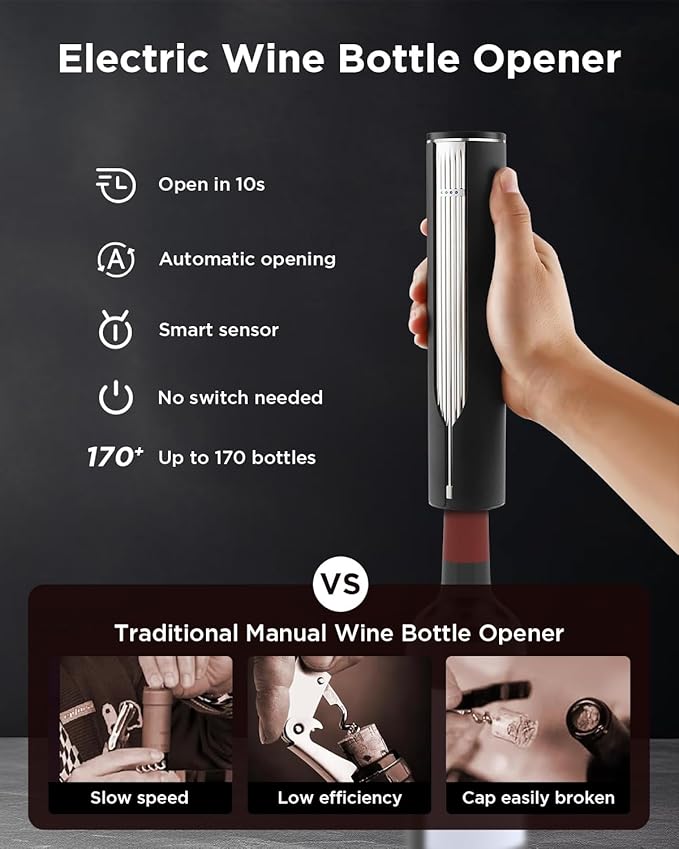 Luxury Automatic Electric Wine Opener with Charging Base, Built-in Foil Cutter - Rechargeable Wine Bottle Opener | Gift for Wine Lovers