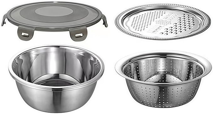 Integrated Grater and Lid on Stainless Steel Mixing Bowls 4 Pcs Kitchen Set