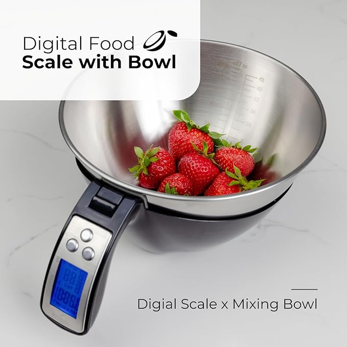 Fradel Digital Kitchen Food Scale with Bowl - 11lb, Grams & Ounces - Removable, Dishwasher-Safe Mixing Bowl - Black