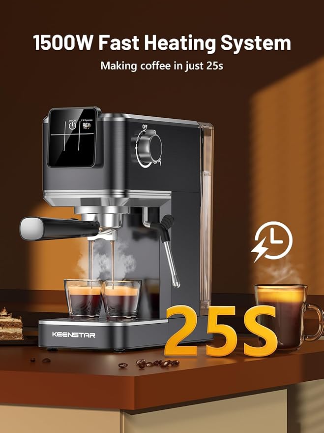 KEENSTAR 20Bar Espresso Machine with Rapid Cold Brew, Hot & Iced Coffee Machine, Espresso Maker with Milk Frother Steam Wand, Touch Screen with 40oz Water Tank for Latte, Cappuccino, Gift