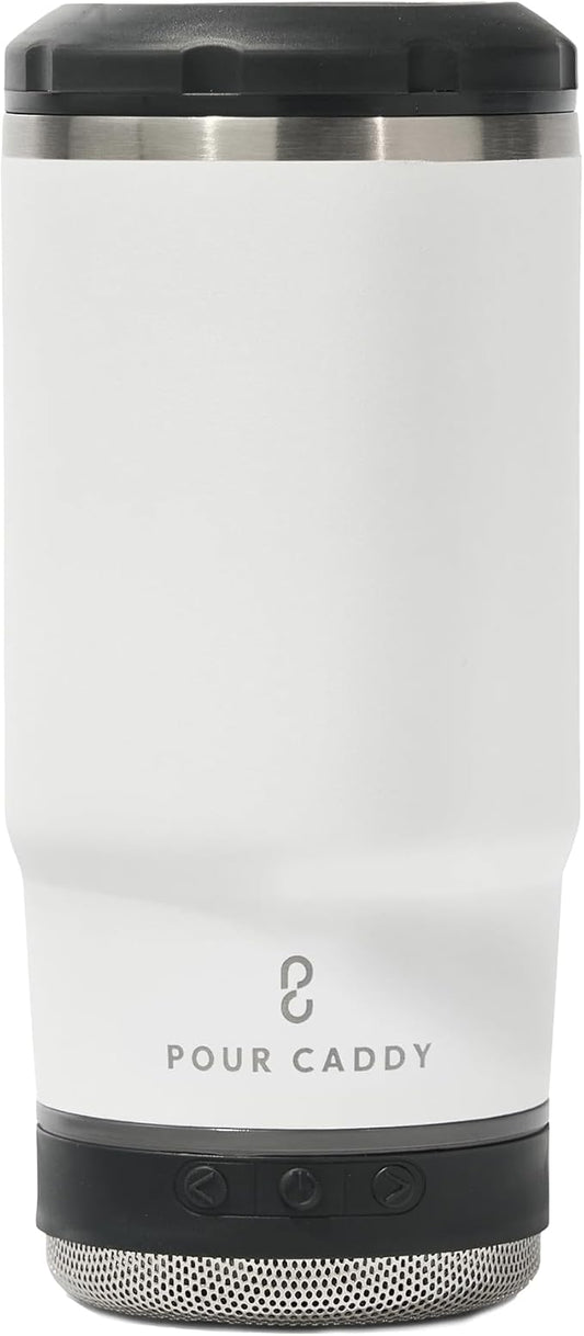 Chill & Brew, Insulated Can & Bottle Holder, Bluetooth Cup with Speaker, Fits 12 oz Cans, Skinny Cans, Most Bottles & Cold Drinks, White