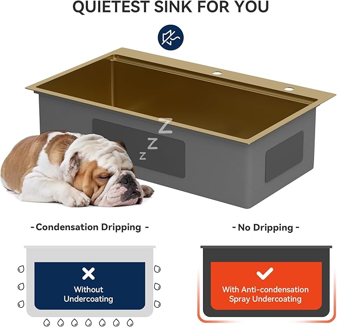 Lordear 36 Inch Gold Kitchen Sink Drop In Workstation Brushed Gold Stainless Steel 16 Gauge Single Bowl Handmade Topmount Kitchen Sink with Cutting Board