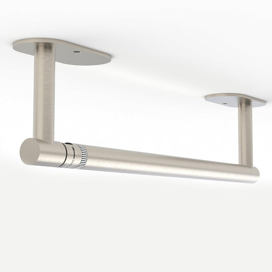 Ruacq Brushed Nickel Paper Towel Holder Self Adhesive Double Post Pivoting Round Base Under Cabinet Paper Towel Holder for Kitchen Self-Adhesive or Drill mounting