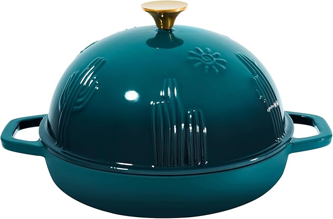 Bread Oven Cast Iron Bread Dutch Oven with Cloche Lid for Bread Baking Darkcyan Enameled Cast Iron Bread Oven with Dome Lid for Sourdough, 9.8 Inches