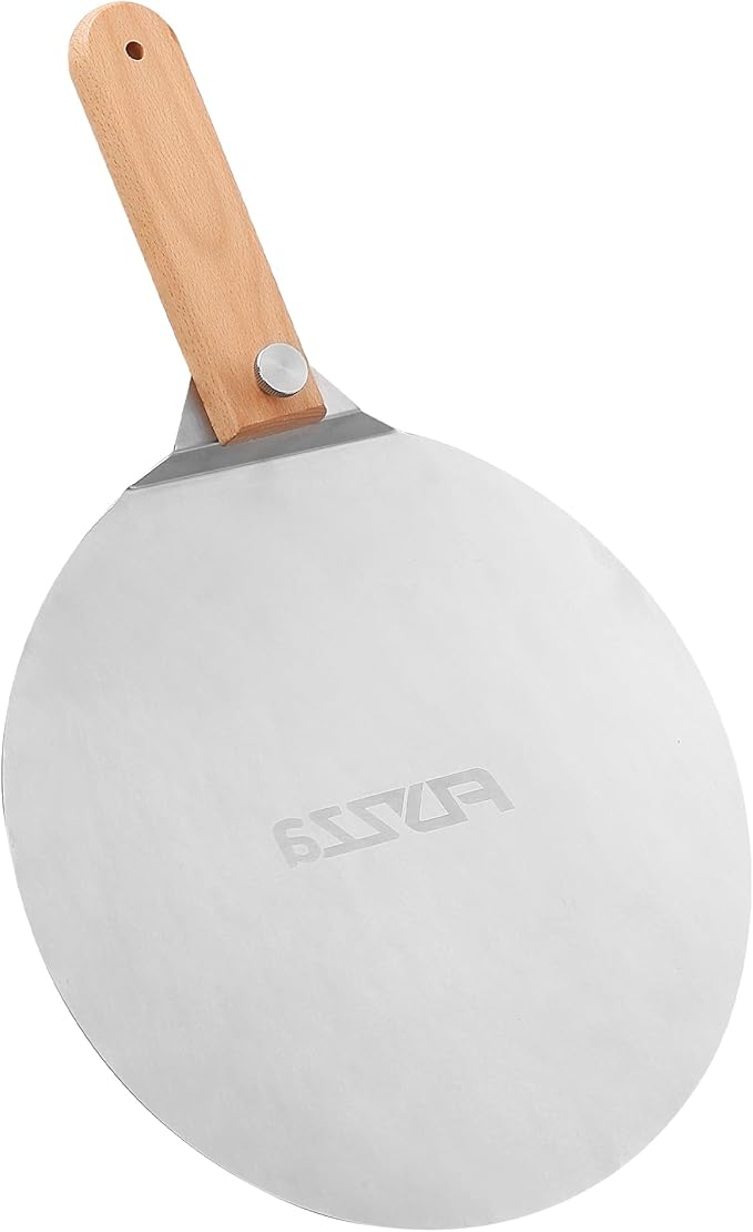 12 inch Stainless Pizza Peel for Large Oven, Pizza Spatula with Foldable Wood Handle for Indoor & Outdoor Pizza Oven Baking, Turing Peel for Pizza, Dough, Bread Pastry