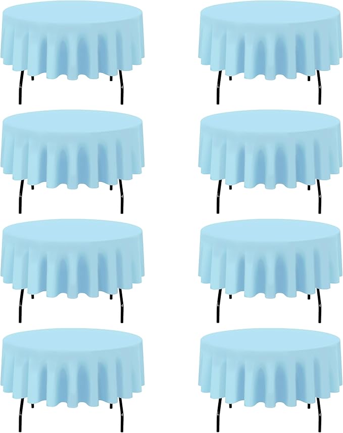 BRILLMAX 8 Pack Light Blue Round Tablecloths 90 Inch - Circle Bulk Linen Polyester Fabric Washable Table Cloth Cover for Wedding Reception Banquet Birthday Party Buffet Restaurant