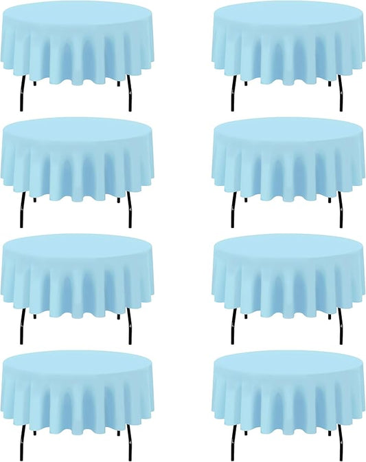 BRILLMAX 8 Pack Light Blue Round Tablecloths 90 Inch - Circle Bulk Linen Polyester Fabric Washable Table Cloth Cover for Wedding Reception Banquet Birthday Party Buffet Restaurant