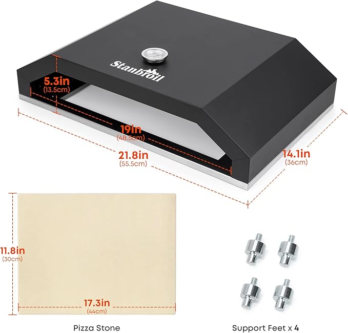 Stanbroil Outdoor Pizza Oven Pizza Maker for Blackstone 22", 28" Tabletop Griddles Cooking Station, Blackstone Flat Top Gas Grill Accessories with Temperature Gauge, 17.3 in. x 12 in. Pizza Stone