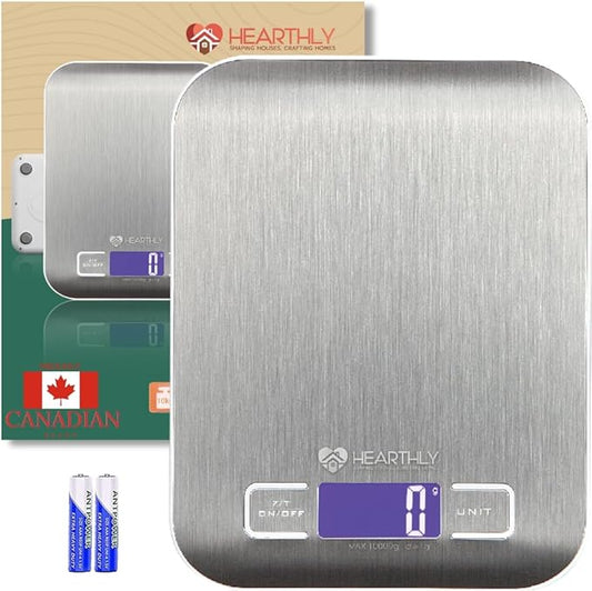 Food Scale| Digital Kitchen Scale for Cooking and Baking, Batteries Included, Weighs up to 22 pounds, Kitchen Scales Digital Weight Grams and Ounces, 304 Stainless Steel - Silver Grey