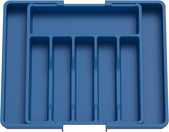 Lifewit Silverware Drawer Organizer, Expandable Utensil Tray for Kitchen, BPA Free Flatware and Cutlery Holder, Adjustable Plastic Storage for Spoons Forks Knives, Large, Dark Blue