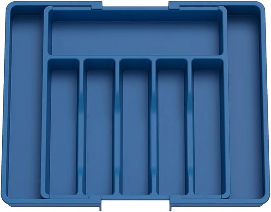 Lifewit Silverware Drawer Organizer, Expandable Utensil Tray for Kitchen, BPA Free Flatware and Cutlery Holder, Adjustable Plastic Storage for Spoons Forks Knives, Large, Dark Blue