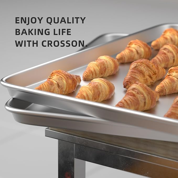 CROSSON 16× 24 Inch Cookie Sheet Pans Set of 6-Baking Tray Jelly Roll Pan Set Commercial Grade Aluminum Coated Statinless Steel Bun Pan for Oven,Freezer,Bakery Hotel Restaurant
