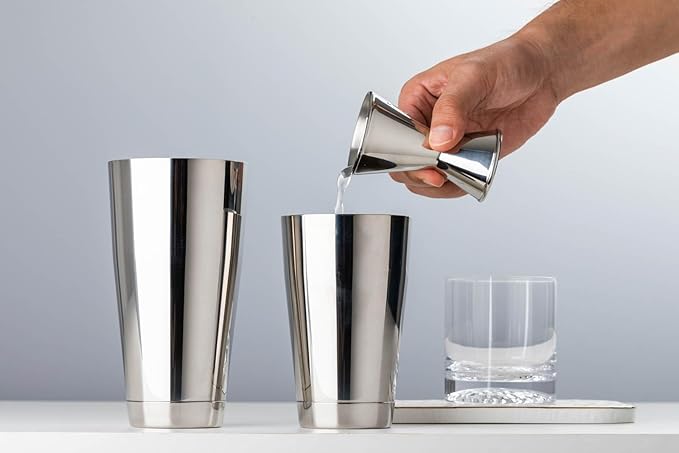 Professional Cocktail Shaker Set – 18/28oz Weighted Boston Shakers with Double Wall Jigger & Hawthorne Strainer | Heavy Duty Stainless Steel, Mirror Polished (Double Weighted)