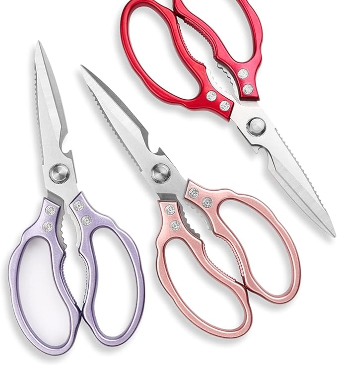 Heavy Duty Sharp Kitchen Scissors, Dishwasher Safe, Cooking Shears for Meat, Chicken, Fish, Poultry, Herb, Bread (Red)