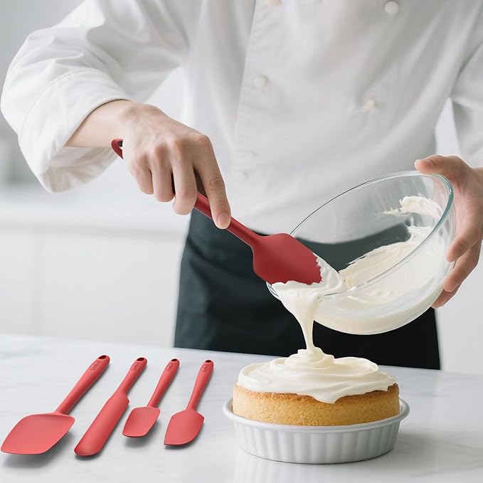 Coukre Silicone Spatula Set of 5,High Heat Resistant, Food Grade Silicone, Upgraded Extended Reinforced Handle,Dishwasher Safe, for Baking, Cooking (Pure Red, Solid color)